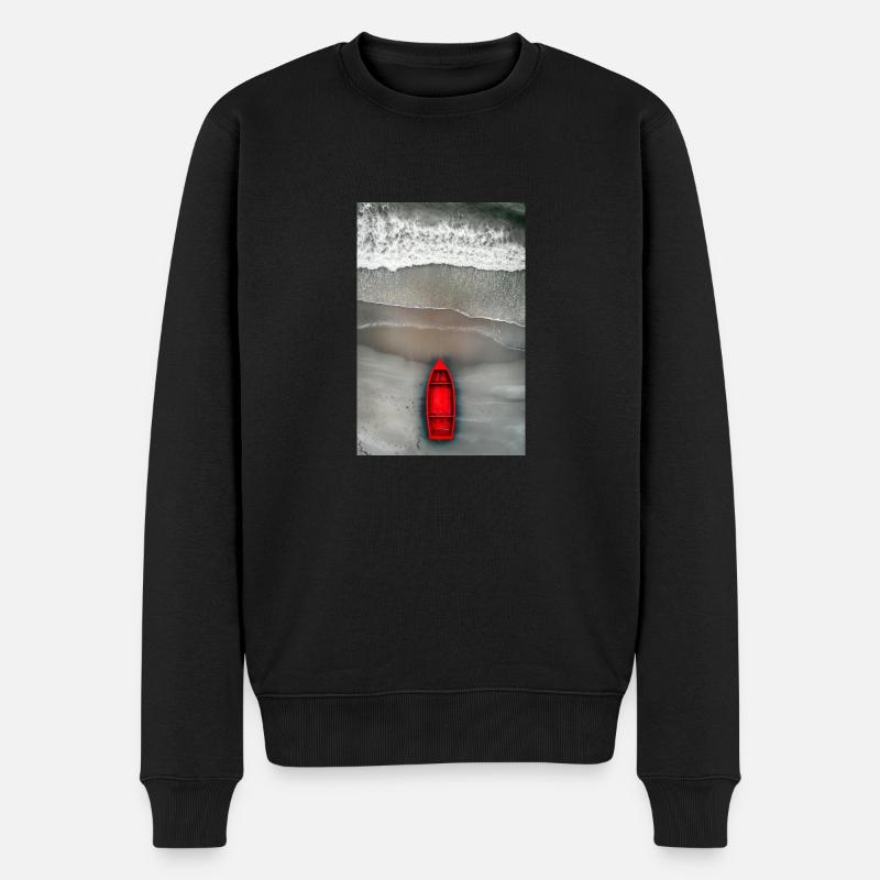 Rotes Boot am Grauen Ufer - Männer Premium Bio Pullover - Schwarz