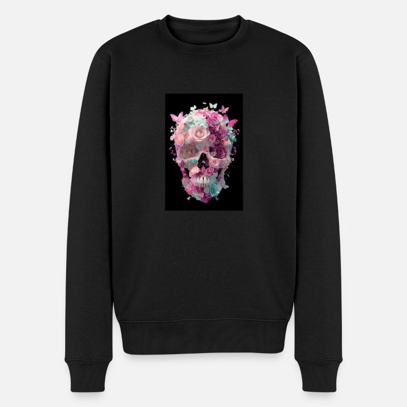 Blumenschädel mit Schmetterlingen - Männer Premium Bio Pullover - Schwarz