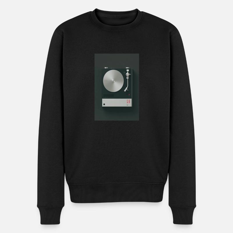 Minimalistischer Retro-Plattenspieler - Männer Premium Bio Pullover - Schwarz