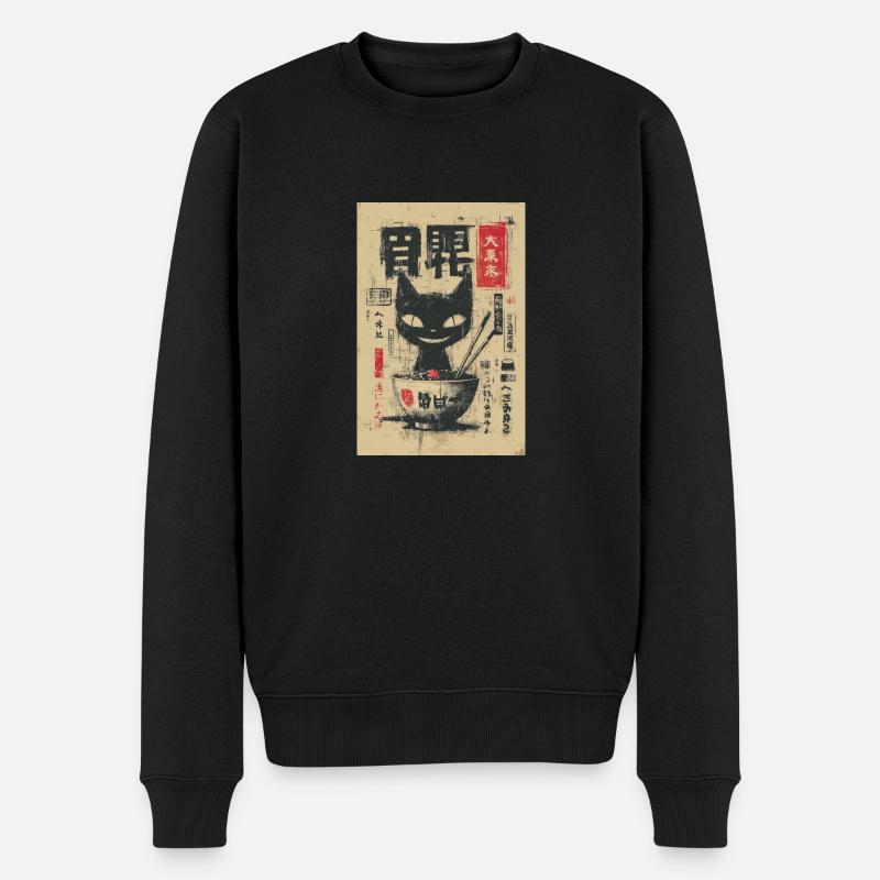 Ramen Katze Poster Kunst - Männer Premium Bio Pullover - Schwarz
