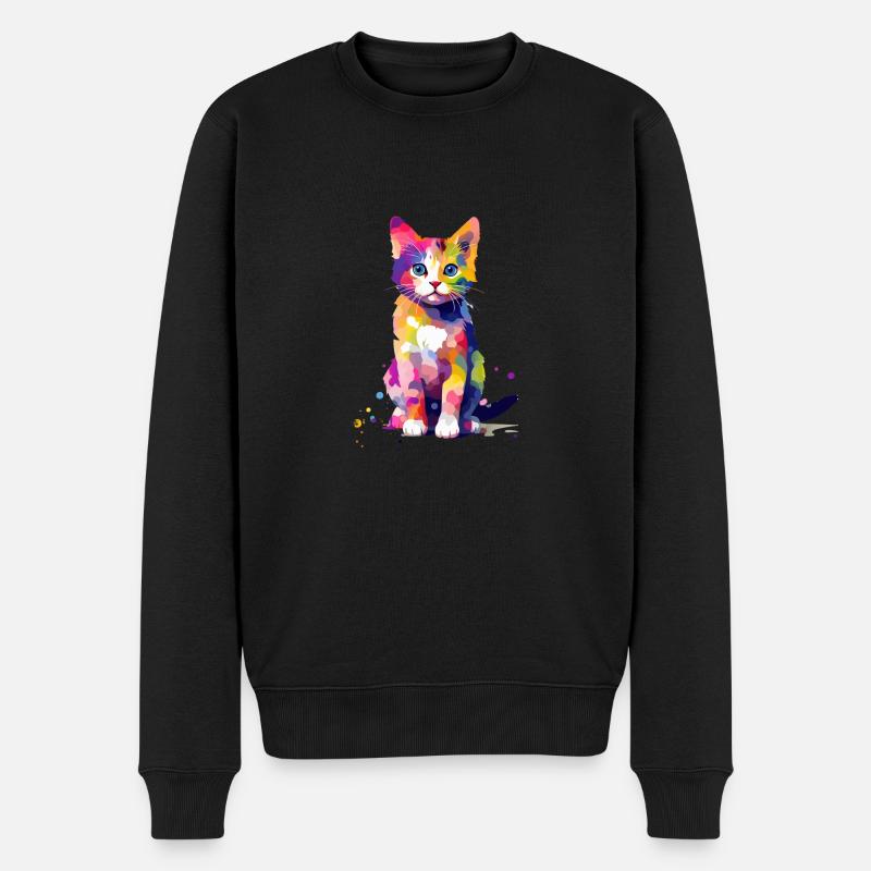 Farbklecks Katze - Männer Premium Bio Pullover - Schwarz