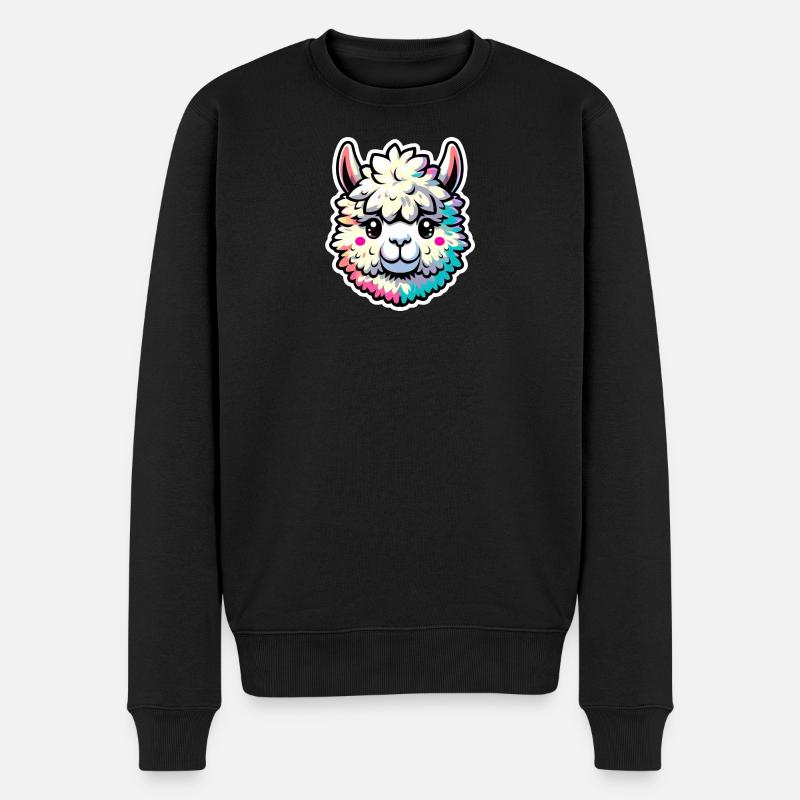 Alpaka Kopf bunt - Männer Premium Bio Pullover - Schwarz