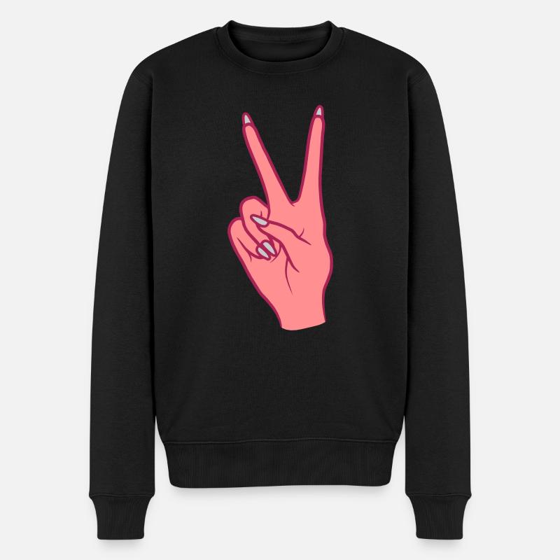 Victory Handzeichen Peace Symbol - Männer Premium Bio Pullover - Schwarz