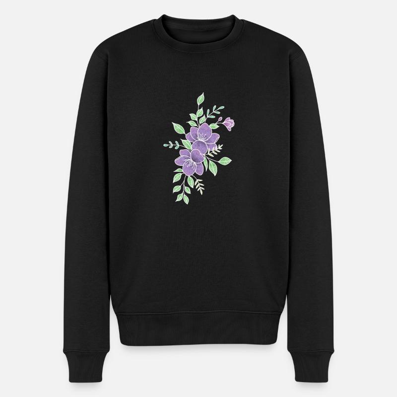 Lila Blume - Männer Premium Bio Pullover - Schwarz