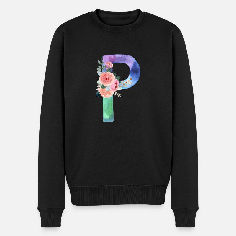 Buchstabe P Aquarell - Männer Premium Bio Pullover - Schwarz