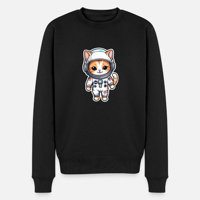 Astronaut Katze - Weltraum - Männer Premium Bio Pullover - Schwarz