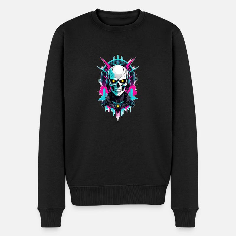 Totenkopf Steampunk Neon - Männer Premium Bio Pullover - Schwarz