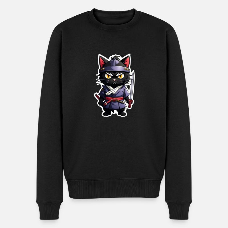 Ninja Katze - Samurai Kätzchen - Männer Premium Bio Pullover - Schwarz