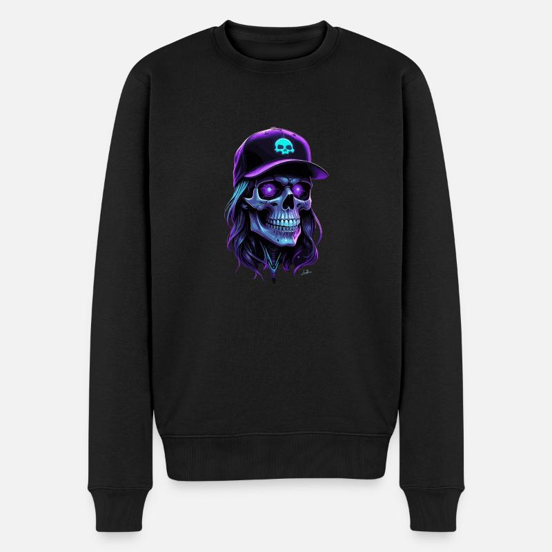Crâne lueur violet hippie casquette - Pull Premium bio Homme - noir