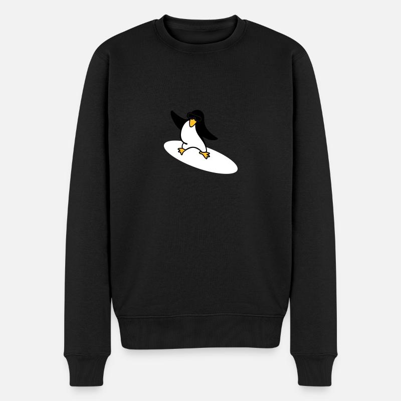 Surfer Pinguin / penguin (3c) - Männer Premium Bio Pullover - Schwarz