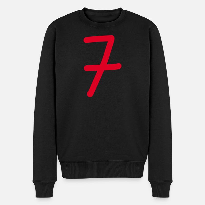 7 Nummer sieben Zahl rot Geburtstag - Männer Premium Bio Pullover - Schwarz