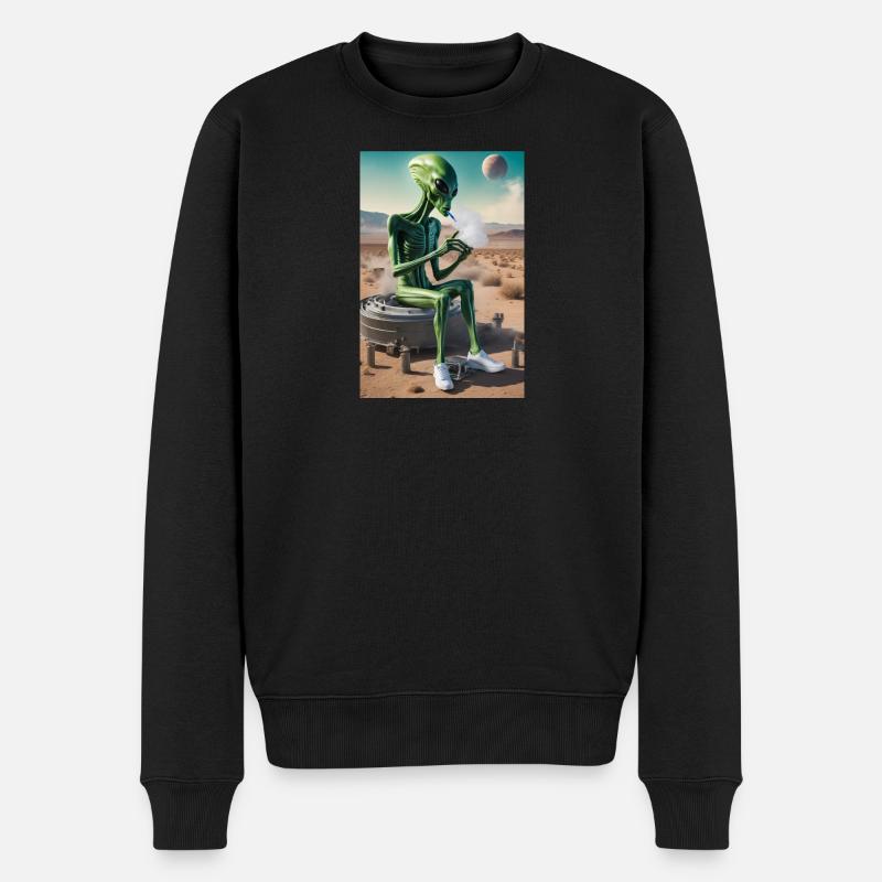 Alien dampft in Wüstensand - Männer Premium Bio Pullover - Schwarz