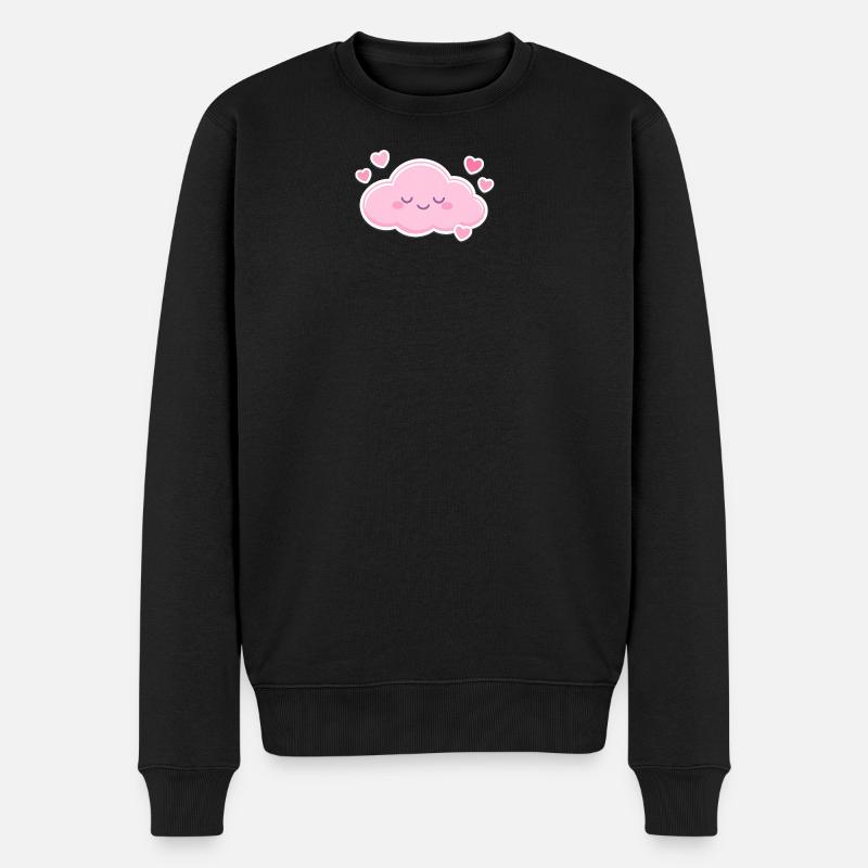 Pink Cloud Hearts Kawaii - Männer Premium Bio Pullover - Schwarz