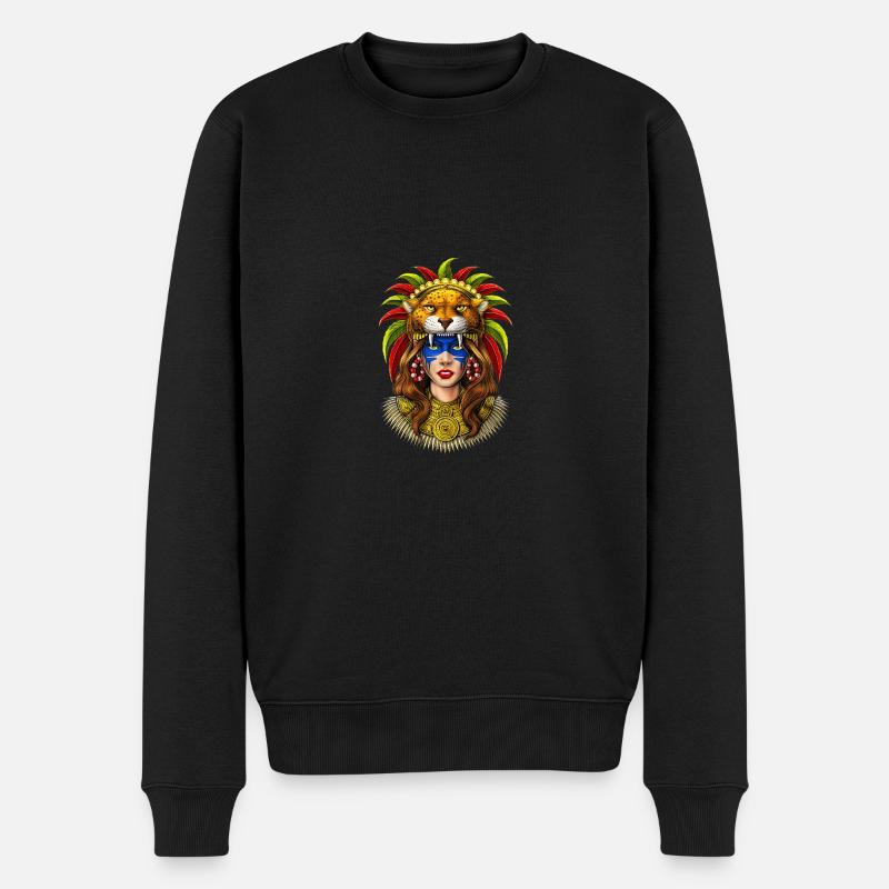 Azteken-Krieger-Jaguar-Kopfschmuck - Männer Premium Bio Pullover - Schwarz