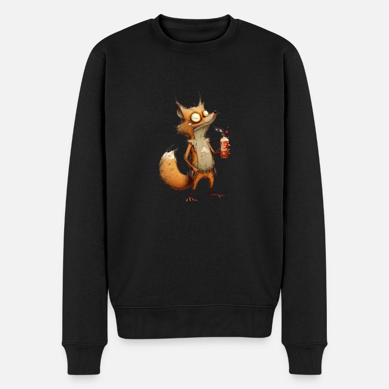 verrückter Fuchs mit Bier - Männer Premium Bio Pullover - Schwarz