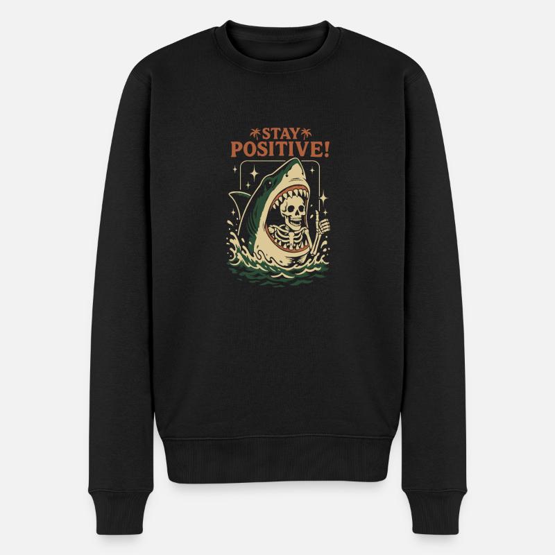 Hai und Skelett bleiben positiv - Männer Premium Bio Pullover - Schwarz