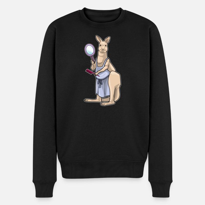 Känguru Friseur Spiegel - Männer Premium Bio Pullover - Schwarz