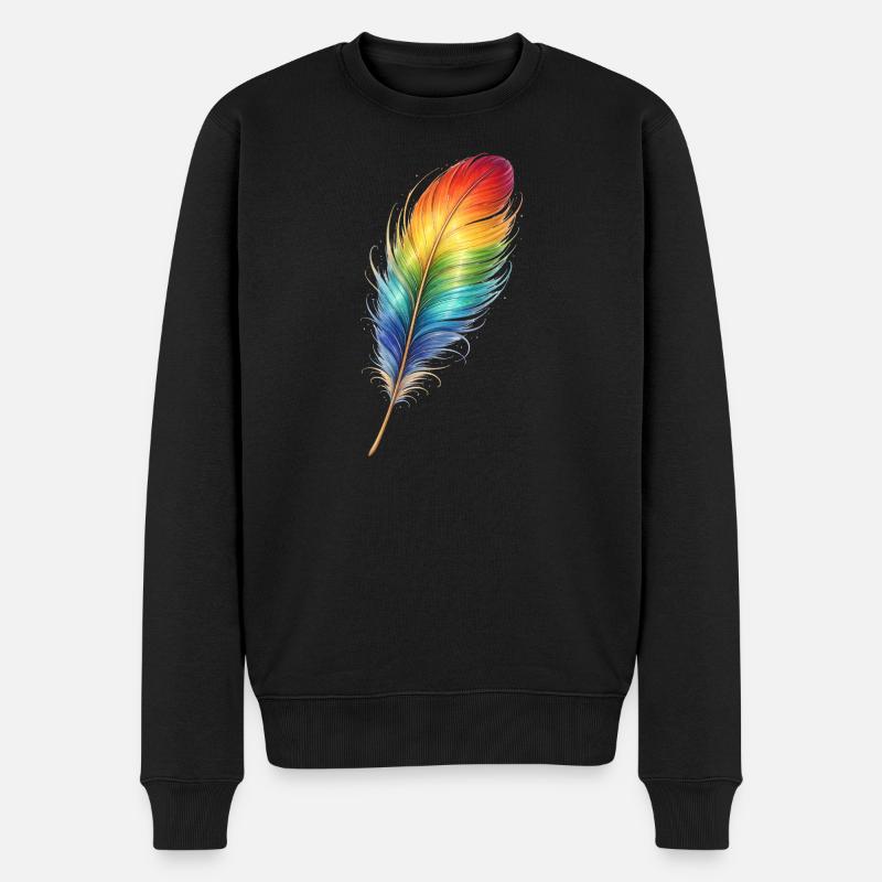 Bunte Feder Regenbogen Boho Design - Männer Premium Bio Pullover - Schwarz