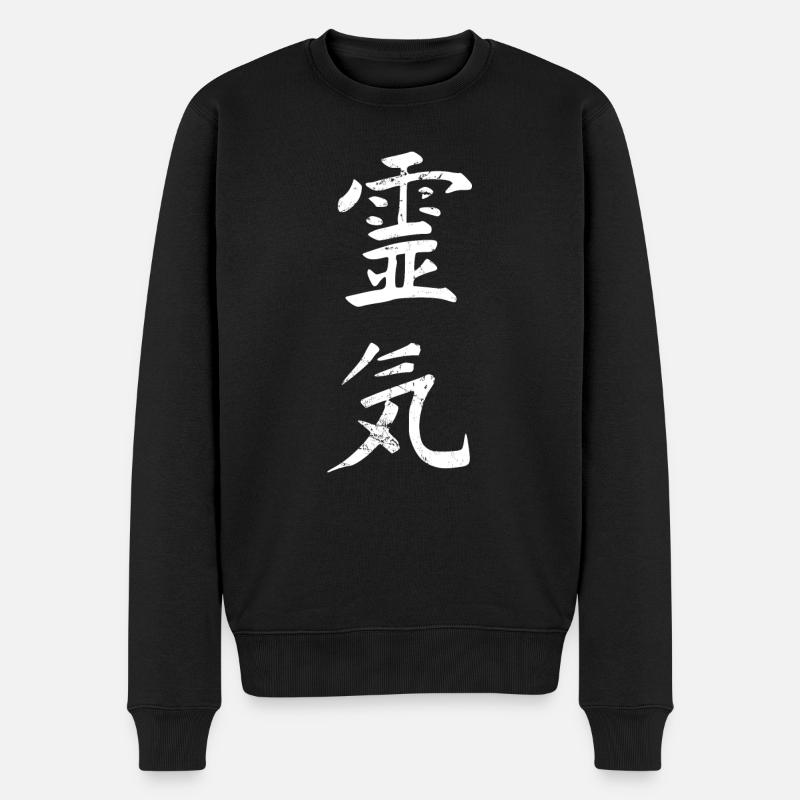Reiki Weis - Männer Premium Bio Pullover - Schwarz
