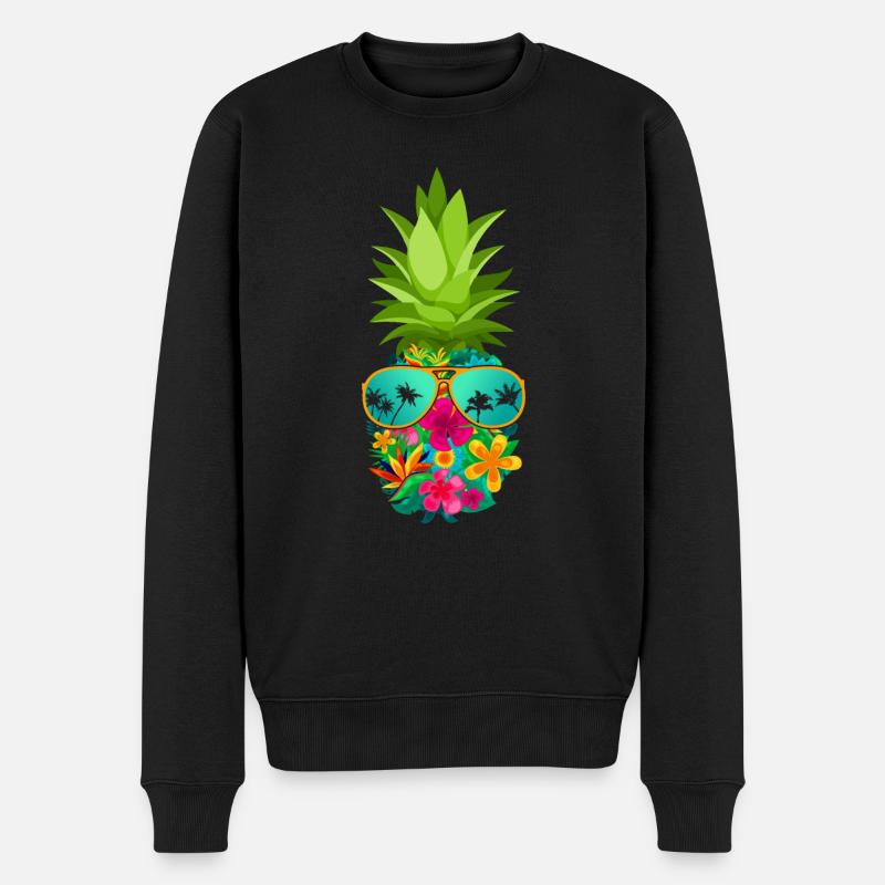 Blume Ananas mit Sonnenbrille Hawaii Blumen - Männer Premium Bio Pullover - Schwarz