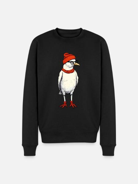 Hipster Möwe - Männer Premium Bio Pullover - Schwarz