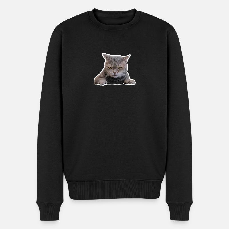 Süße, grimmige Katze - Gesicht (Geschenk) - Männer Premium Bio Pullover - Schwarz