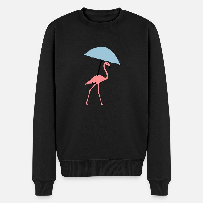 Flamingo mit Regenschirm oder Sonnenschirm - Männer Premium Bio Pullover - Schwarz