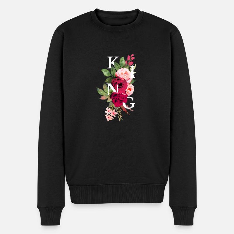 König Blumen - Männer Premium Bio Pullover - Schwarz
