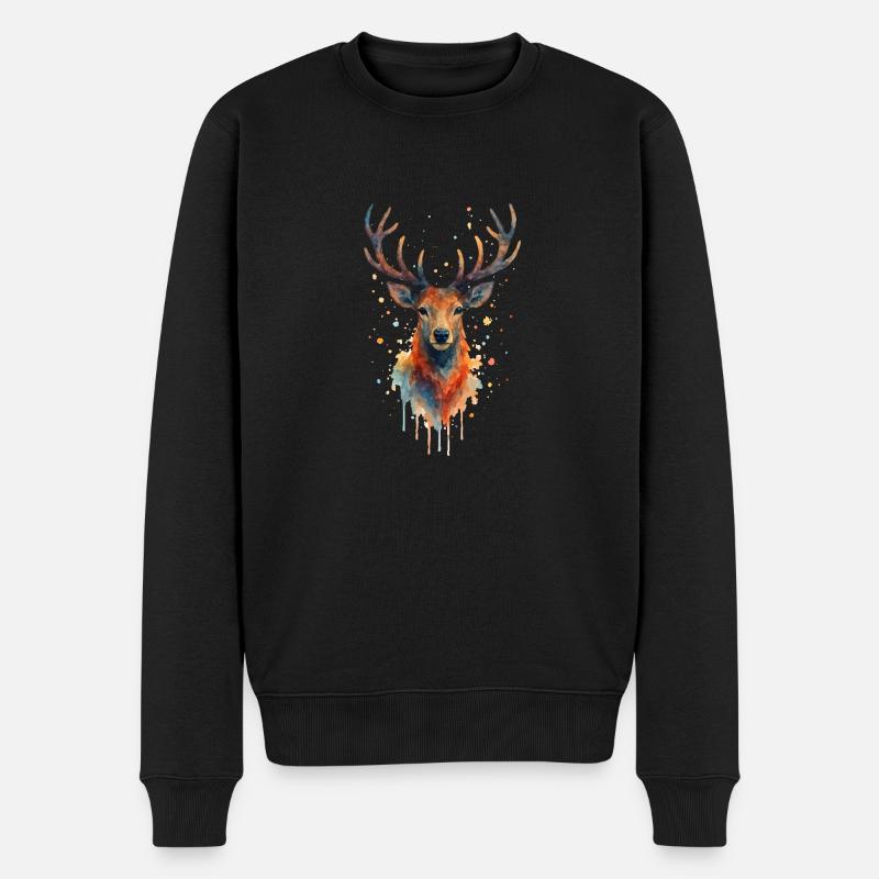 Cerf Aquarelle - Pull Premium bio Homme - noir