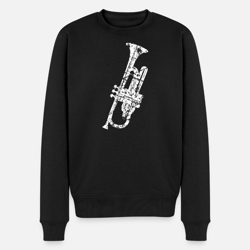 Trompete (Vintage Weiß) - Männer Premium Bio Pullover - Schwarz