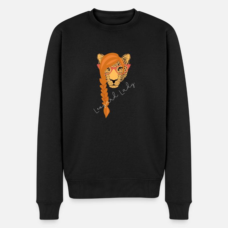 Leopard Lady | weißer Text - Männer Premium Bio Pullover - Schwarz
