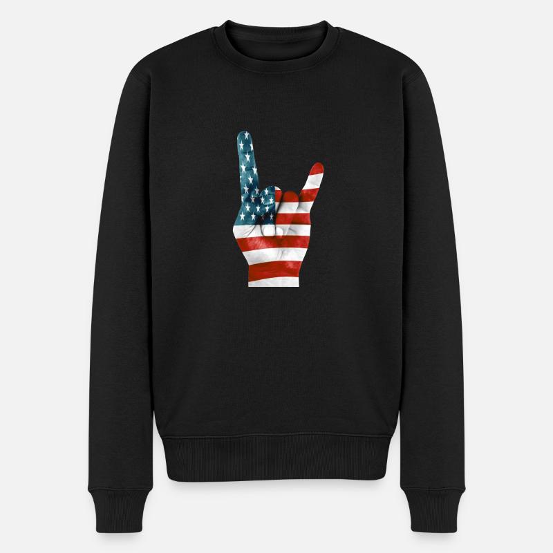 Amerikanische Flagge auf einer Rock'n'Roll-Hand - Männer Premium Bio Pullover - Schwarz