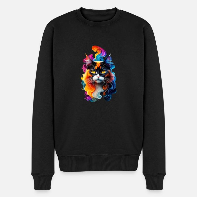 Katzen Bunte Katze Katzenkopf Katzenliebhaber - Männer Premium Bio Pullover - Schwarz