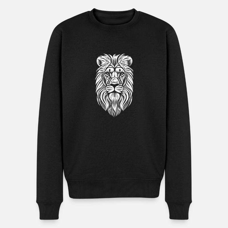 Löwe - Großer Löwenkopf - Männer Premium Bio Pullover - Schwarz