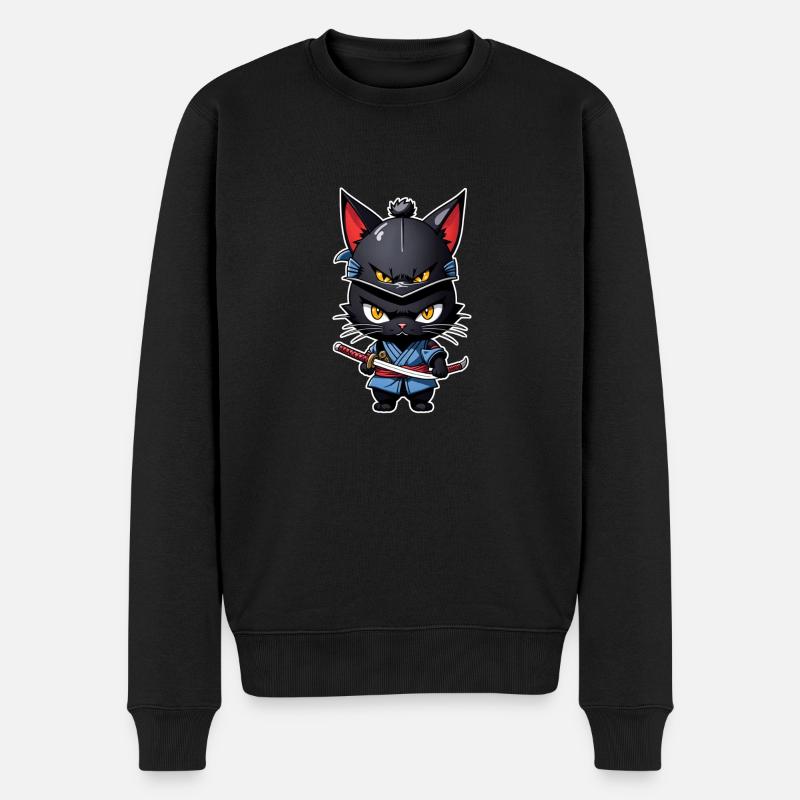 Ninja Katze - Samurai Kätzchen - Männer Premium Bio Pullover - Schwarz