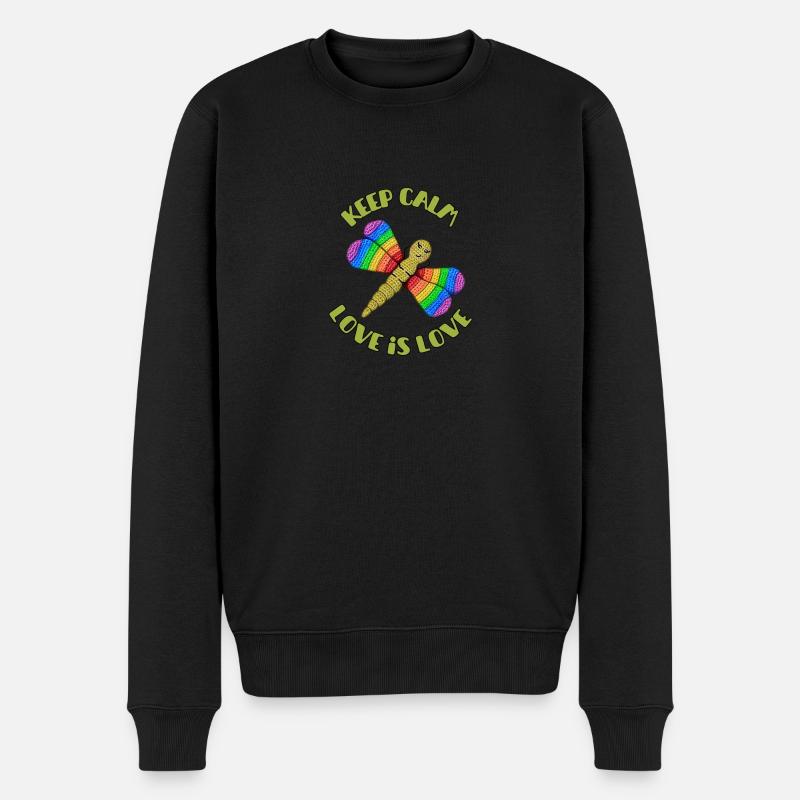 Keep Calm - Love is Love Regenbogen Libelle - Männer Premium Bio Pullover - Schwarz
