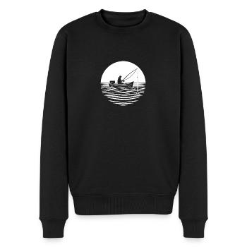 Nachts beim Fische fangen - Männer Premium Bio Pullover - Schwarz - Vorne - Nico (187cm)
