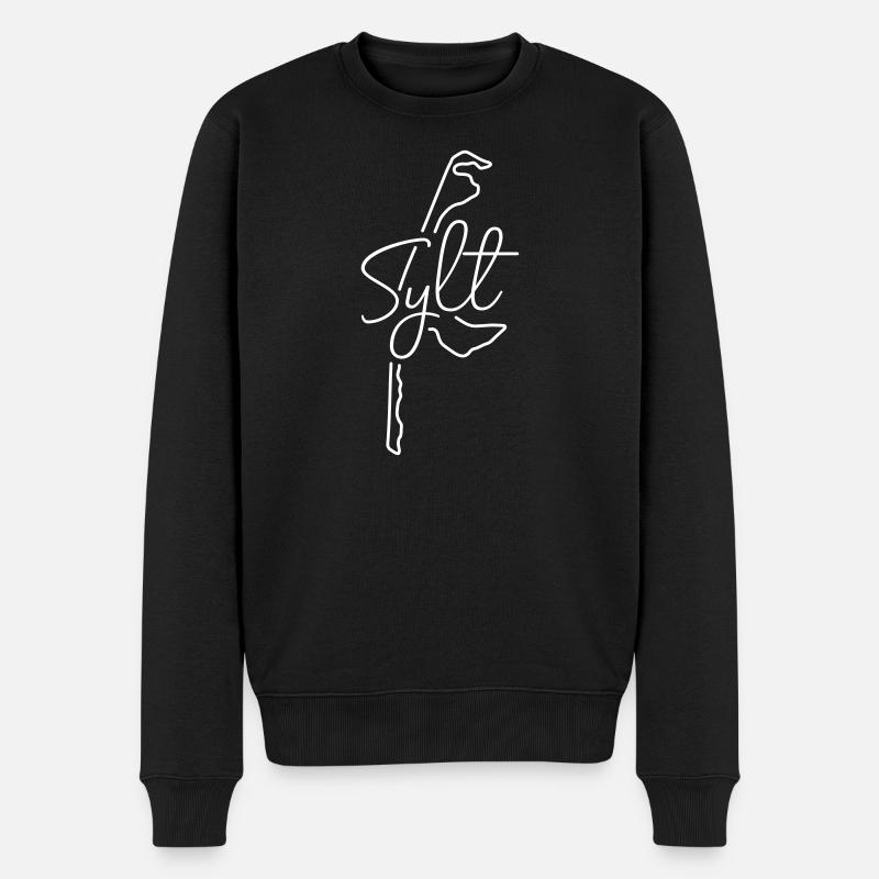 Sylt | Landkarte Line-Art Minimalismus - Männer Premium Bio Pullover - Schwarz