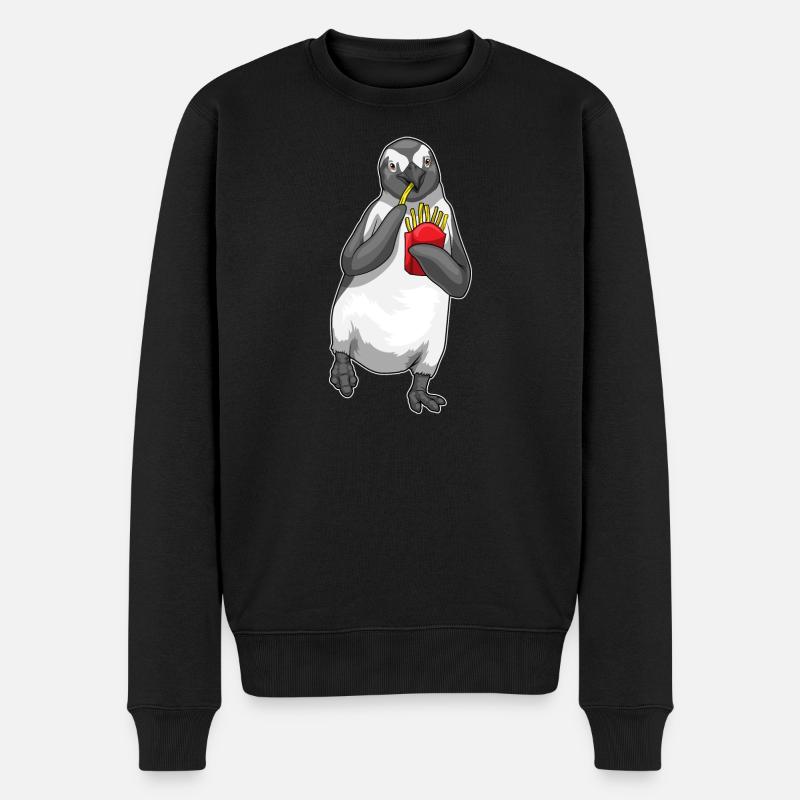 Pinguin Pommes frites - Männer Premium Bio Pullover - Schwarz