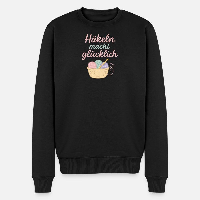 Häkeln macht glücklich - Männer Premium Bio Pullover - Schwarz
