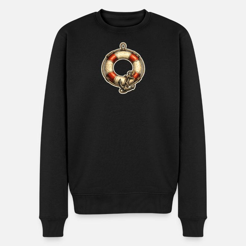 Nautischer Rettungsring Stil - Männer Premium Bio Pullover - Schwarz
