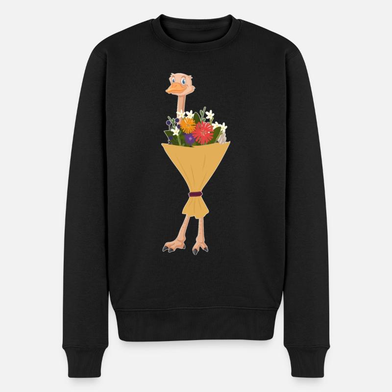 Vogelstrauß - Blumenstrauß mit Straußenvogel - Männer Premium Bio Pullover - Schwarz