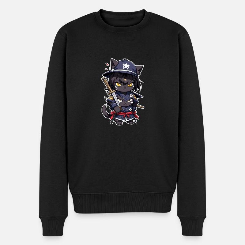chat ninja - chaton samourai - Pull Premium bio Homme - noir