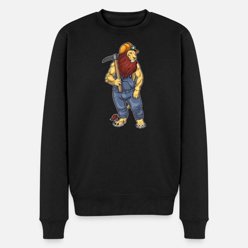 Löwe Bergarbeiter Spitzhacke Bergbau - Männer Premium Bio Pullover - Schwarz