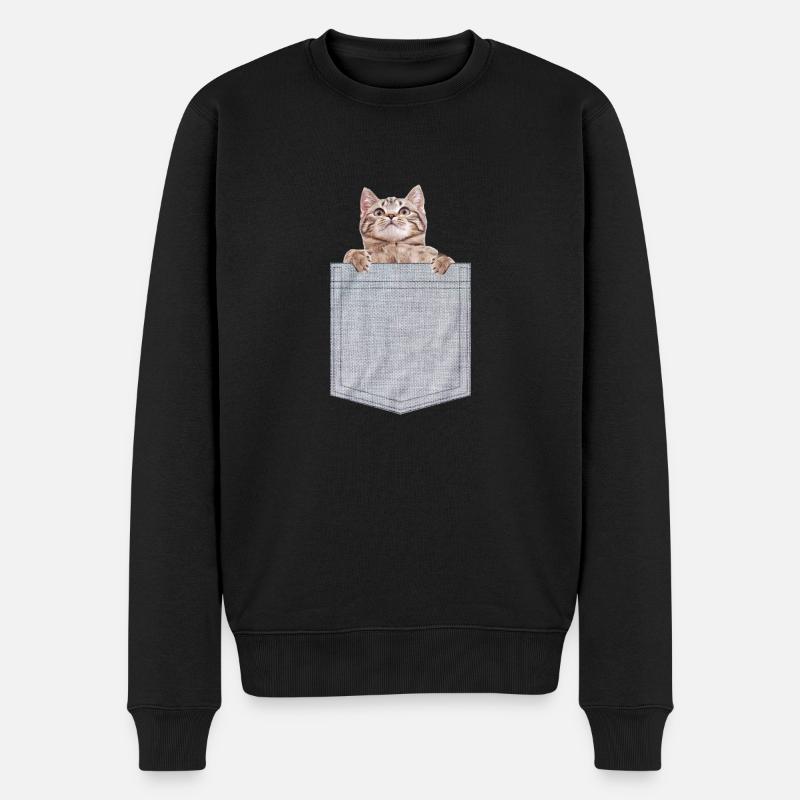 Pocket Cat Peeking Kitten - Männer Premium Bio Pullover - Schwarz