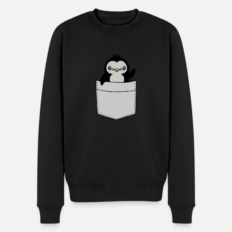 Winkender Brusttasche Pinguin - Männer Premium Bio Pullover - Schwarz