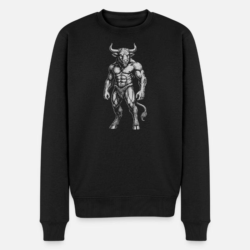 Mythische Minotaurus-Tinte Illustration - Männer Premium Bio Pullover - Schwarz