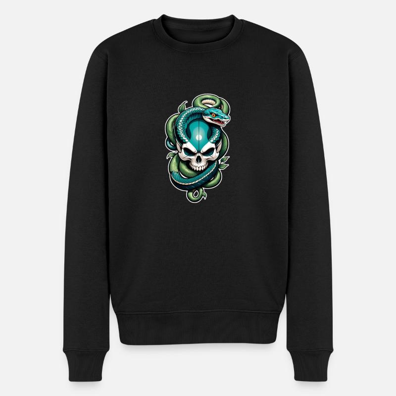 Schlangenskelett und Tattoo - Männer Premium Bio Pullover - Schwarz