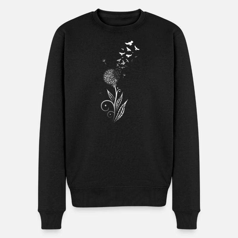 Löwenzahn. Pusteblume mit Vogelschwarm. - Männer Premium Bio Pullover - Schwarz