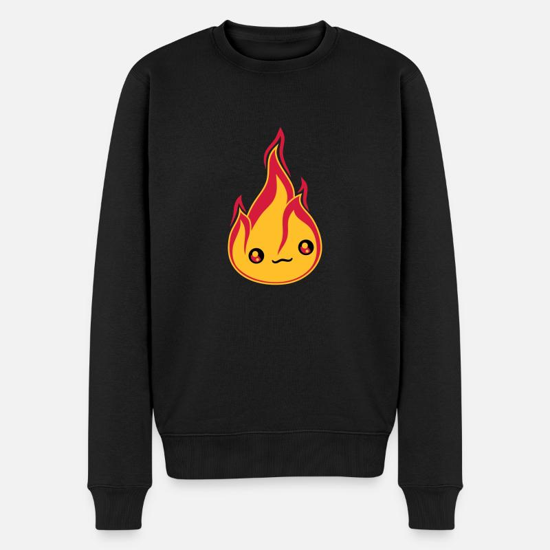 gesicht suess niedlich klein comic cartoon feuer f - Männer Premium Bio Pullover - Schwarz